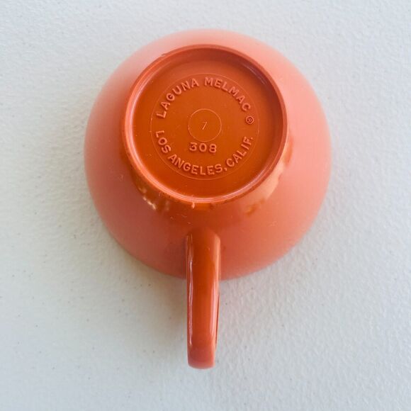 Laguna MelMac #308 Orange Set of 4 Tea Cups 3.75" dia 2" tall Vintage 60s - Picture 15 of 15